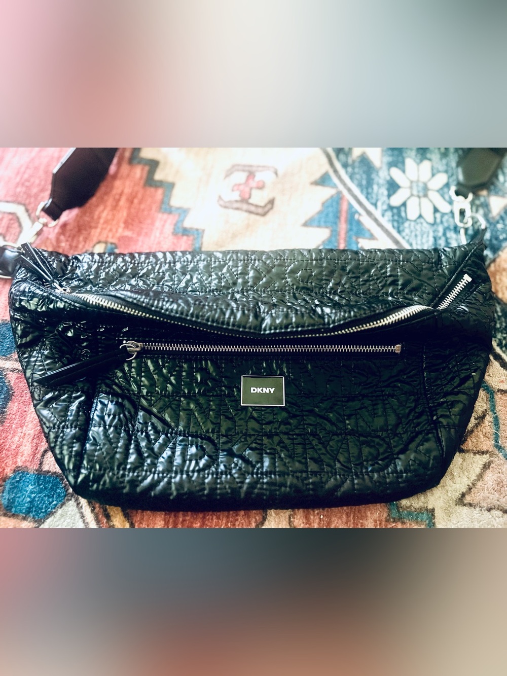DKNY Quilted logo bum bag in black